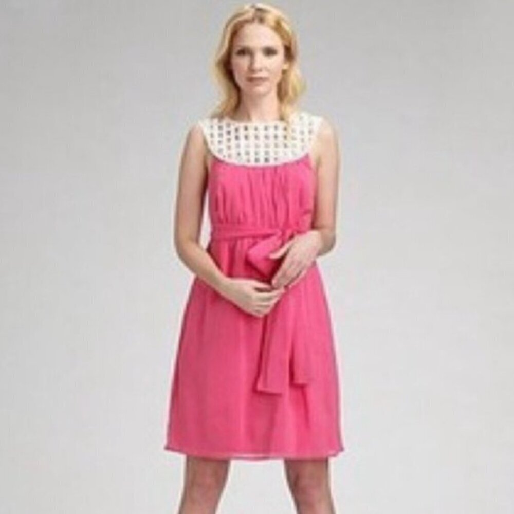 Lilly Pulitzer Sydney Crinkle Daiquiri Pink Lace Collar Dress Size 12
